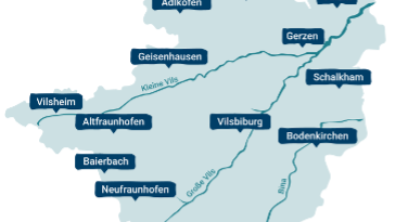 Landkarte der zur Region ILE Bina-Vils gehörigen Gebiete